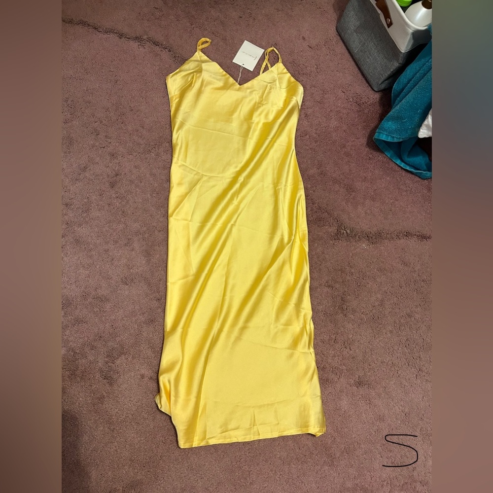 Yellow silk slip dress